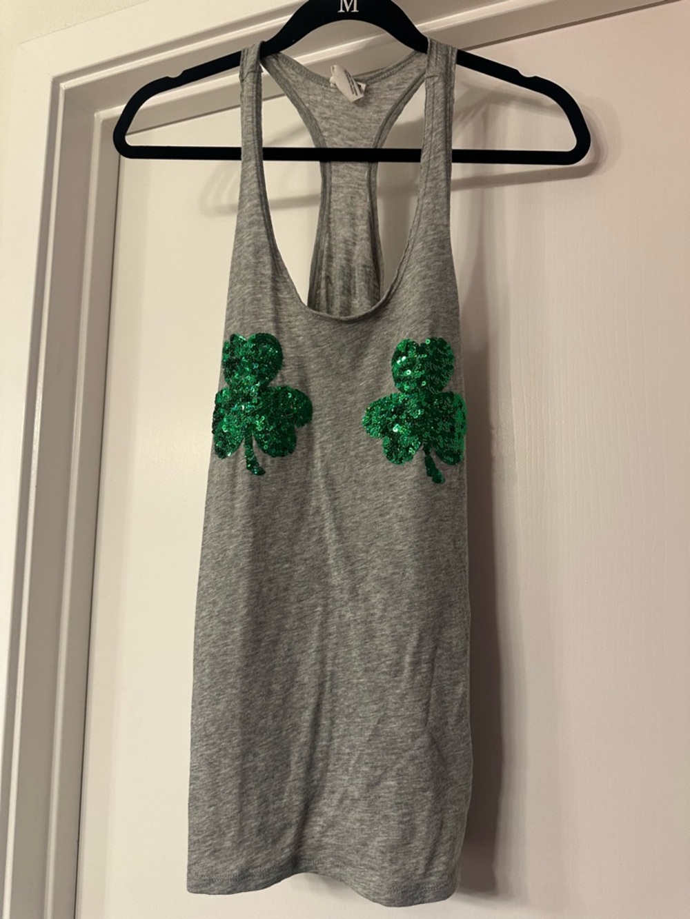 Victoria's Secret Gray Racerback Tank with Green Sequin Shamrocks